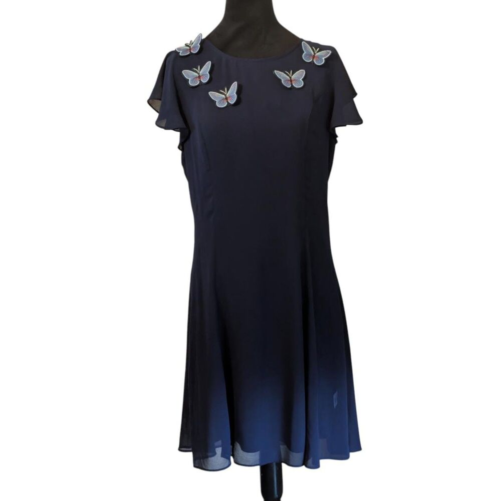 ModCloth "Transformative Style" 3D Butterfly Appliqué Navy Chiffon Dress, Size L